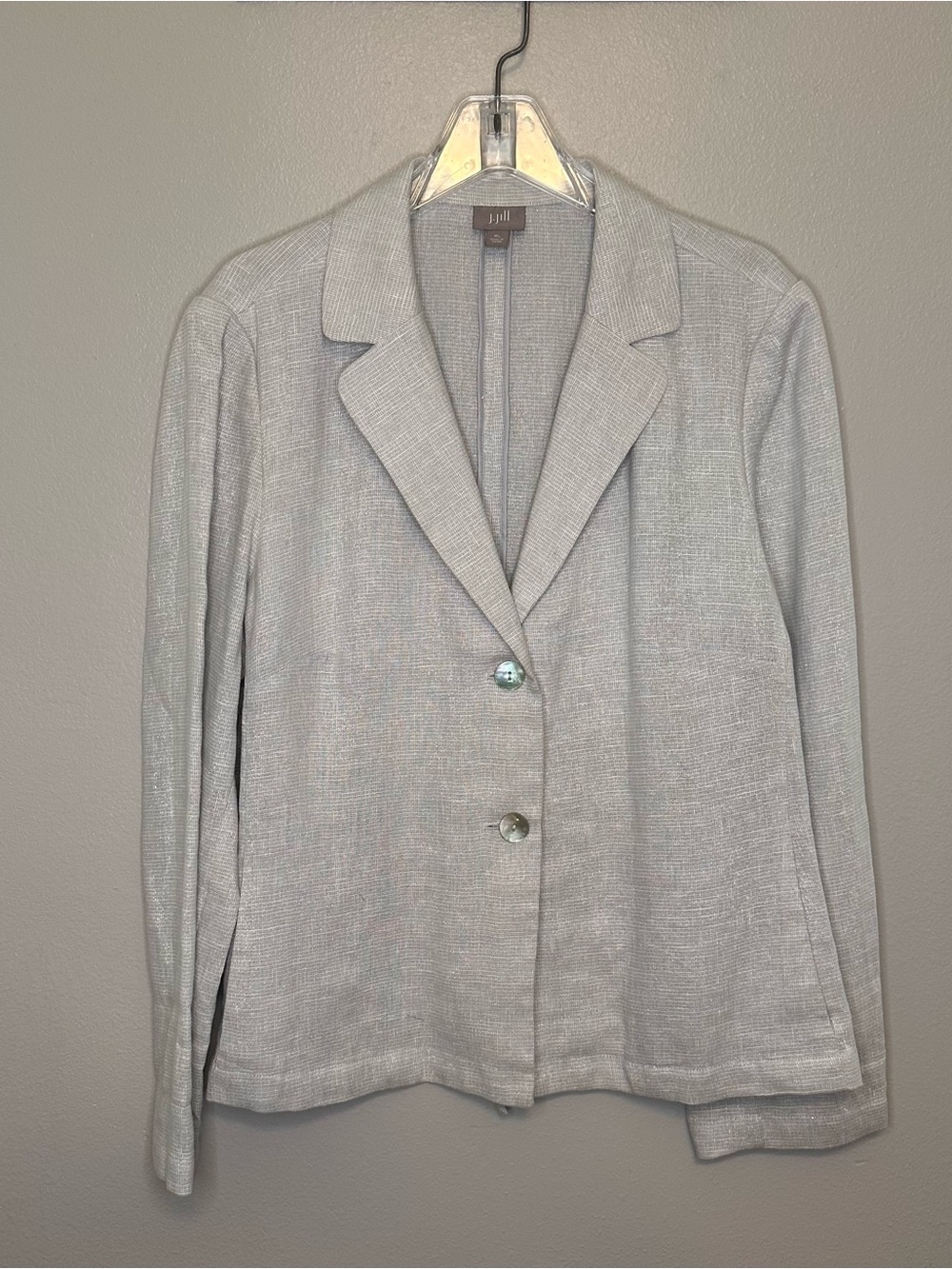J. Jill Light Gray Metallic Fleck Women's Linen Blend Blazer Jacket